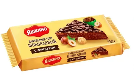 Торт вафельный шоколадный с фундуком, глазированный, Яшкино