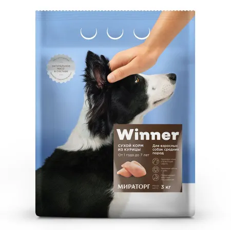 Сухой корм «Winner» для взрослых собак средних пород из курицы, 3 кг