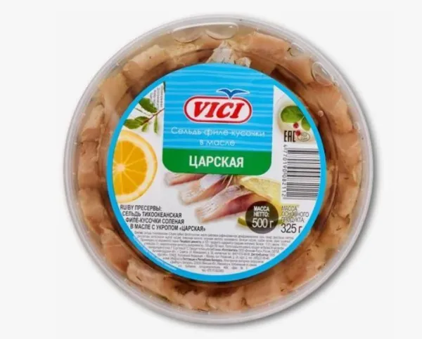 Сельдь Vici Царская в масле филе кусочки с укропом