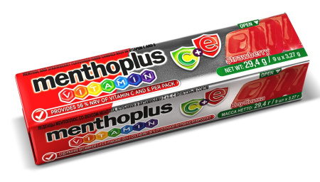 Леденцы Menthoplus Vitamin C+E с клубничным вкусом 29.4 г