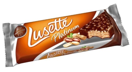 Вафли Lusette Platinum с какао-кремовой начинкой с арахисом в какао-глазури, 50 г