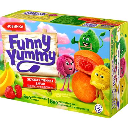 Бисквитное пирожное Фанни Ямми с начинкой Яблоко-клубника-банан