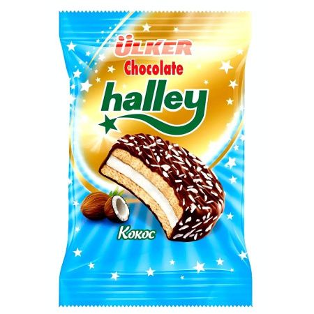 Печенье-сэндвич Ulker Halley покрытое молочным шоколадом с маршмеллоу и кокосом