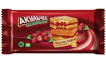 Вафли мягкие Акульчев Венские с Земляникой Вафли мягкие Акульчев Венские с Земляникой