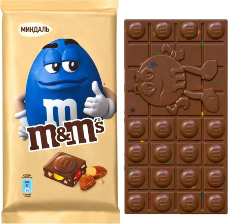 Шоколад молочный M&M's, с миндалем и драже, 122 г