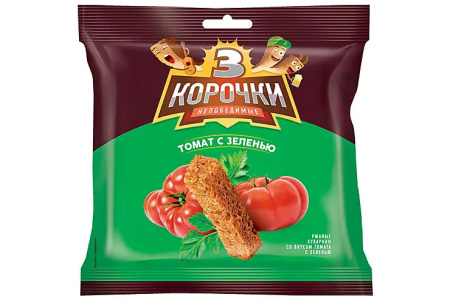 Сухарики 3 КОРОЧКИ со вкусом томата и зелени