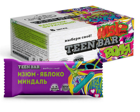 Батончик фруктово-ореховый изюм, яблоко, миндаль 35г TEEN BAR