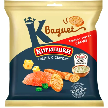 Сухарики Кириешки Baguet со вкусом «Семга с сыром» и с соусом тар-тар «Calve»