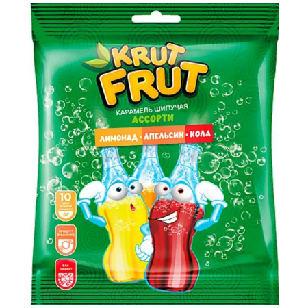 Карамель с шипучей начинкой кола, апельсин, лимон KrutFrut