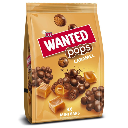 Батончики-мини ETi WANTED POPS CARAMEL из молочного воздушного шоколада с карамельной начинкой, 126г