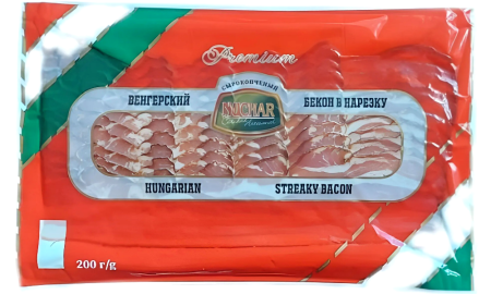 Бекон «Hungarian» сырокопчёный, в/у нарезка «Nuchar»