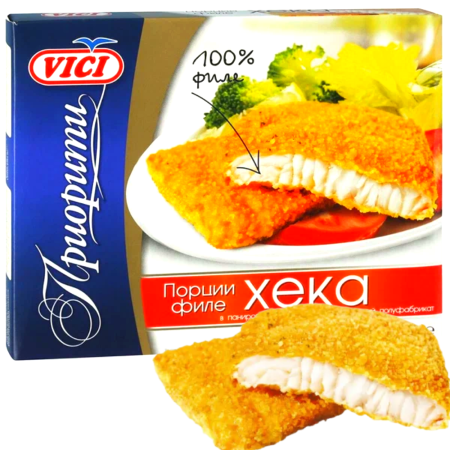 Порции филе хека в панировке Vici, короб