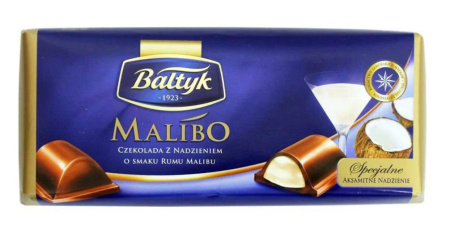 Шоколад темный с алкогольной начинкой со вкусом рома Малибу 152 г