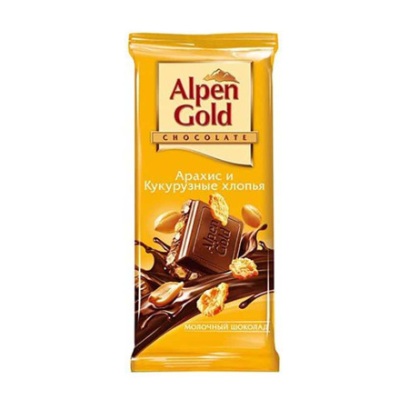 Шоколад Alpen Gold молочный арахис-кукурузные хлопья, 85 г