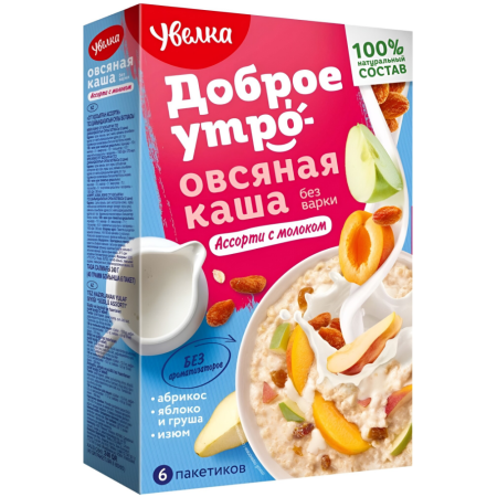 Каша овсяная быстрого приготовления Ассорти с молоком Увелка 