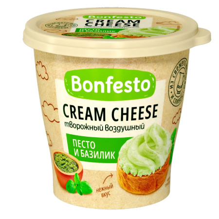 Сыр мягкий Кремчиз воздушный сливочный Песто и базилик Bonfesto 