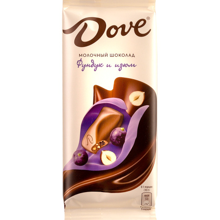 Шоколад Dove молочный с фундуком и изюмом 90 г