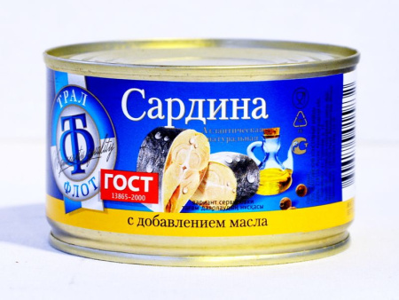 Рыбные консервы Трал Флот "Сардина атлантическая натуральная с добавлением масла", 240 г