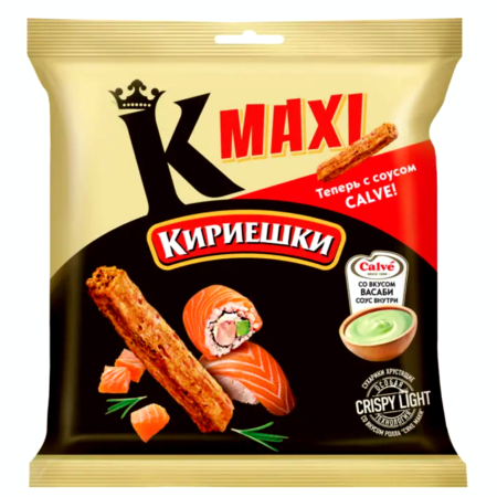 Сухарики Кириешки Maxi со вкусом роллов «Сяке маки» и с соусом со вкусом васаби «Calve»
