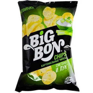 Чипсы Big Bon Chips сметана лук купить недорого: низкая цена на чипсы ...