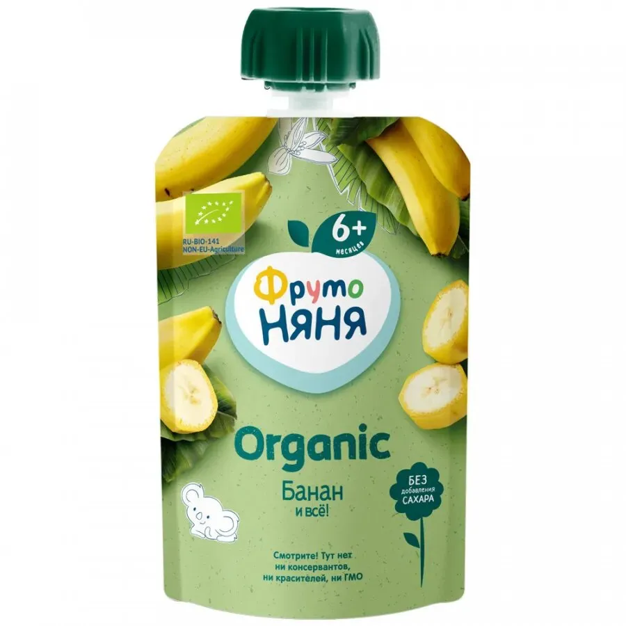 Пюре ФрутоНяня банан - Organic, 90г. купить недорого: низкая цена на пюре  фрутоняня банан - organic, 90г. в Москве с доставкой